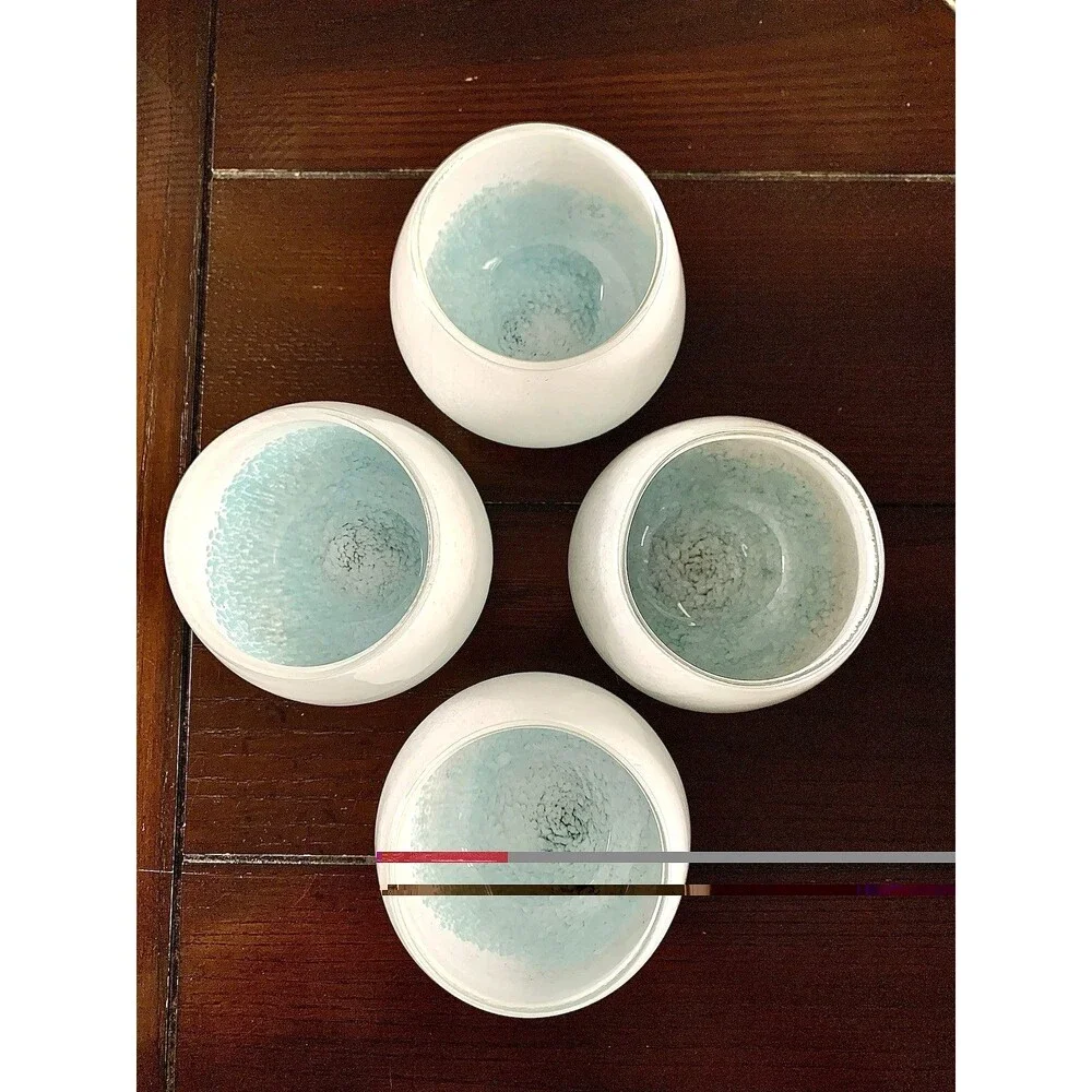 4 West Elm Mexican Glass Votive Candle Holders Recycled Confetti Frit Coastal